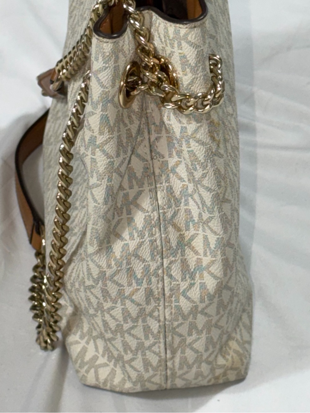 Michael Kors Susannah Medium Vanilla MK Logo Chain Shoulder Tote Bag - Picture 7 of 16